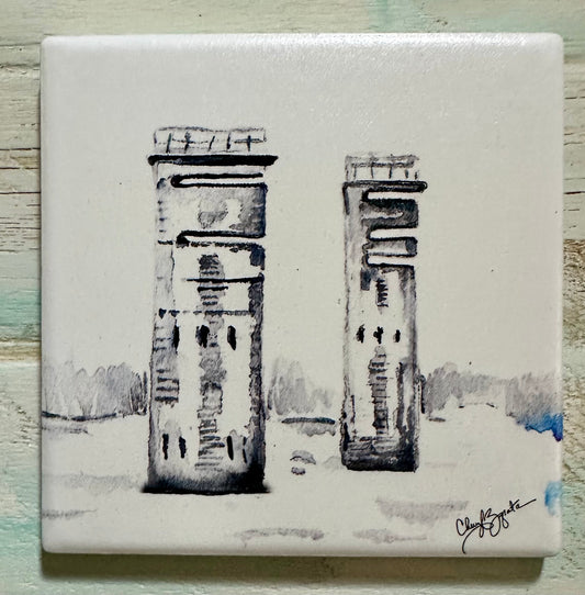Towers Square Ceramic Coaster by Cheryl Zapata Art