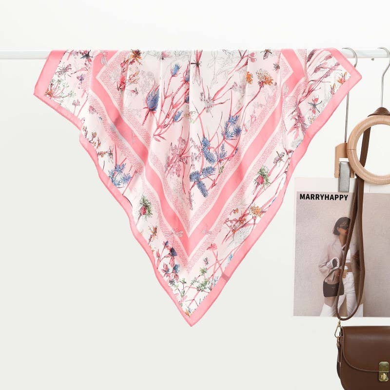 Pink Floral Print Bandana Scarf