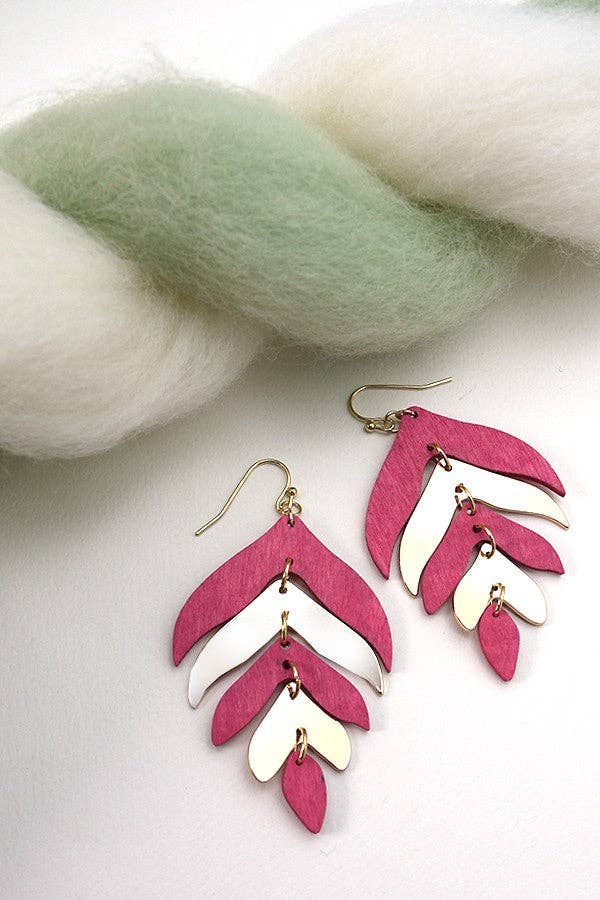 Wood & Metal Mix Leaf Drop Earrings