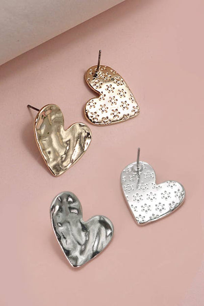 Hammered Heart Studs
