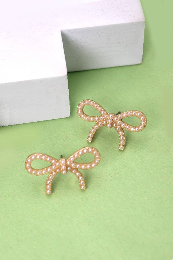 Gold Pearl Bow Stud Earring