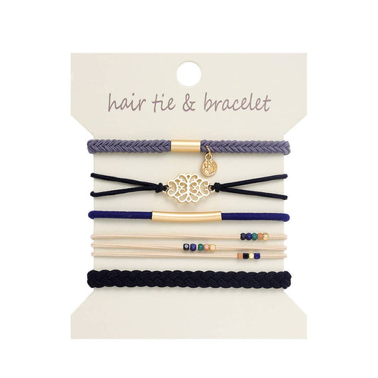 Bohemian Hair Tie Bracelet Handwoven, Gray,Blk,Navy