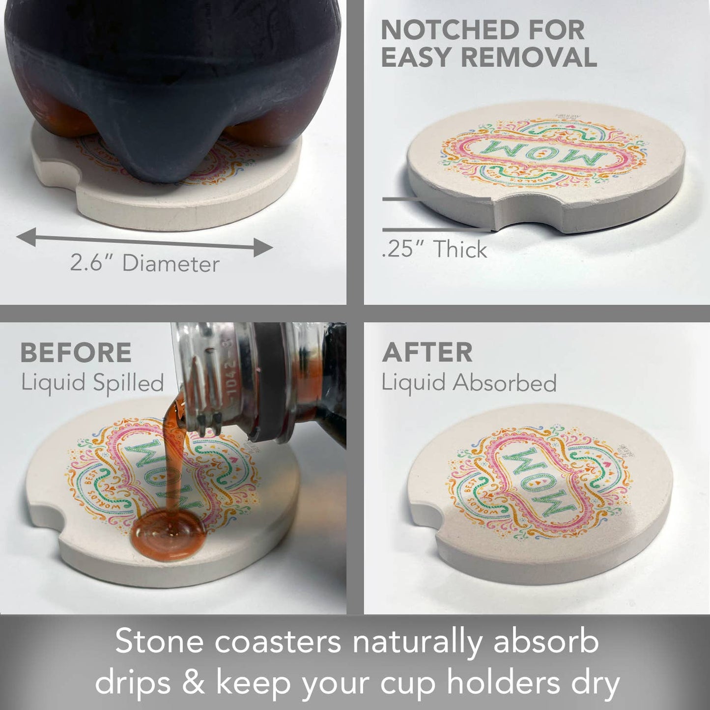 "Worlds Best Mom" Absorbent Stone Car Coaster 1pk