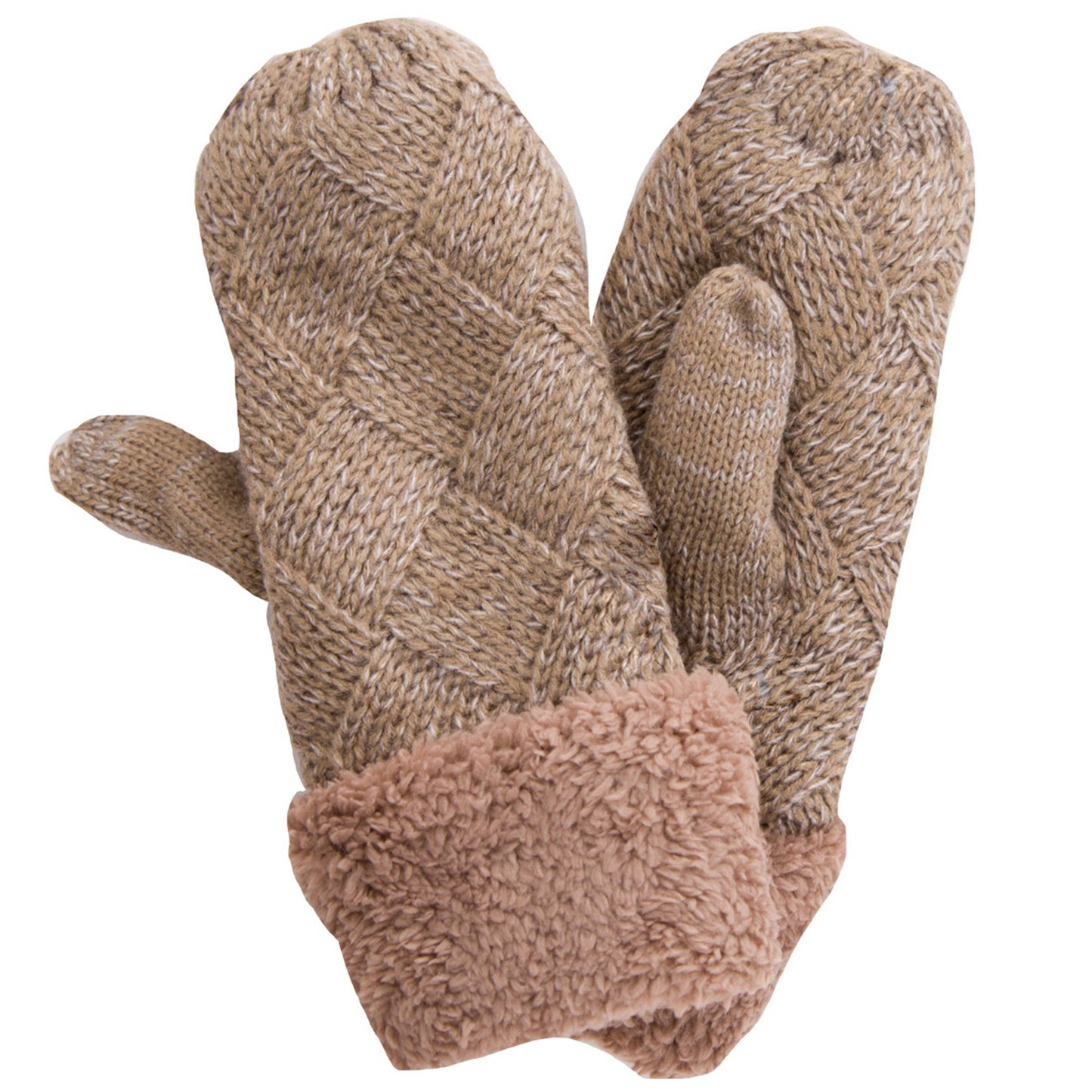 Fleece Cuffs Solid Knit Mitten Winter Gloves