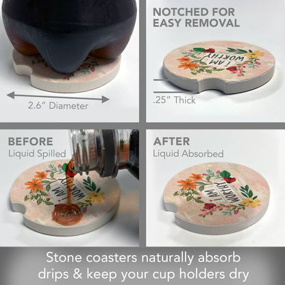"I Am Worthy" 1 Pack Absorbent Stone Car Coaster