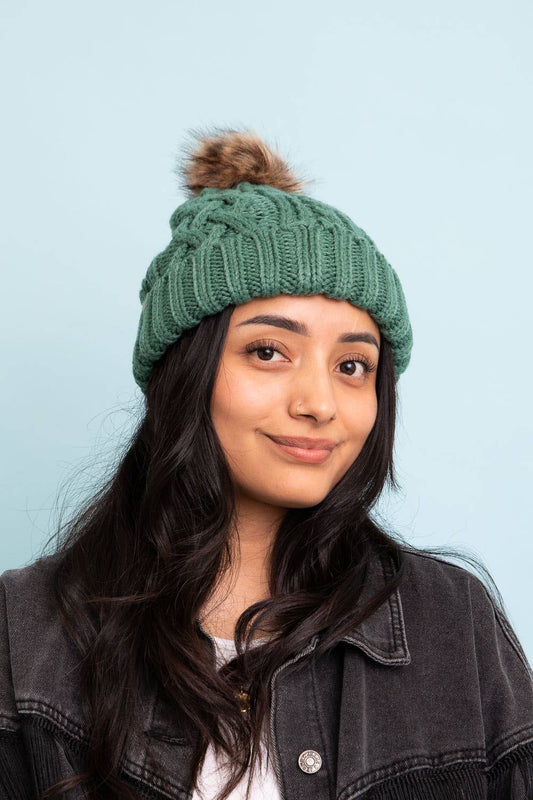 Pine Fur Pom Knit Beanie