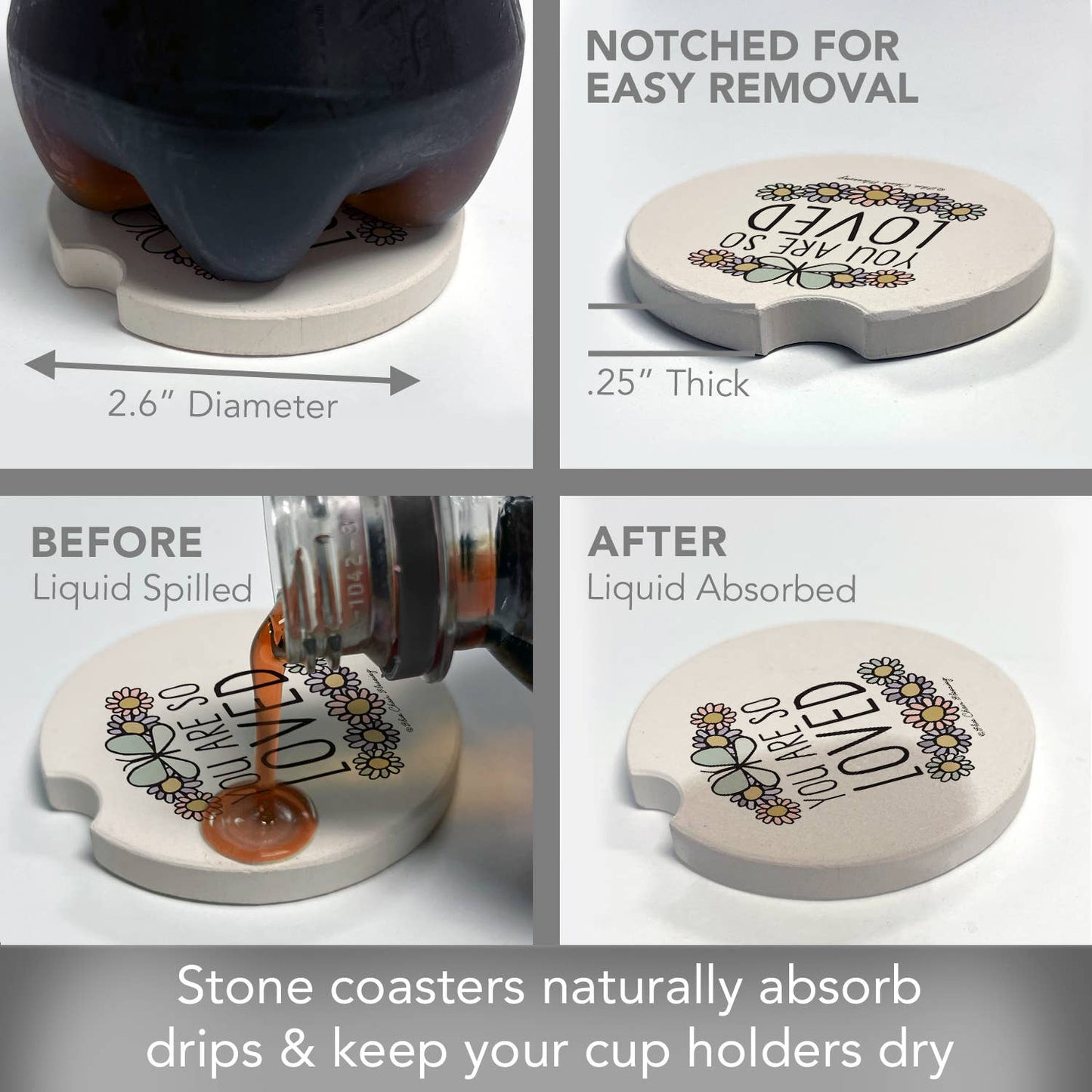 "So Loved" Absorbent Stone Car Coaster 1pk