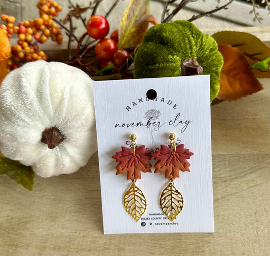 Ombre Maple Leaf w/Gold Leaf Charm Dangle