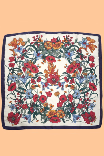 Off White Floral Silky Feel Bandana Scarf