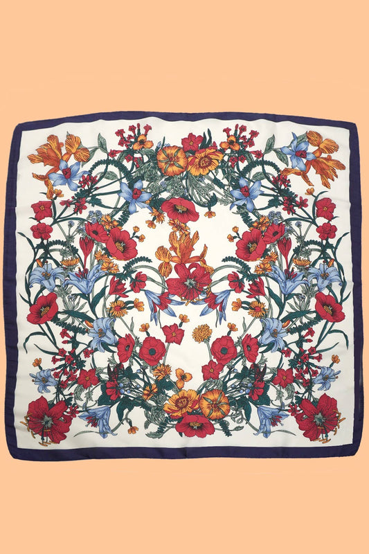 Off White Floral Silky Feel Bandana Scarf