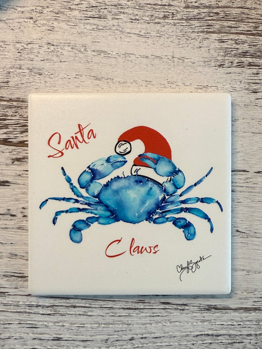 Santa Claws Square Ceramic Coaster by Cheryl Zapata Art