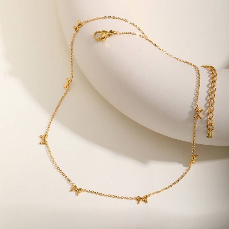 Gold Non-Tarnish Bow Necklace