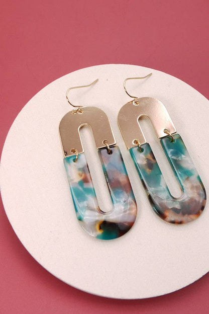 Metal/Acrylic Mix U Drop Earring, Gold