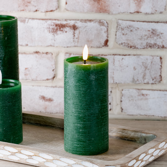 6" GREEN LED PILLAR CANDLE w/Timer