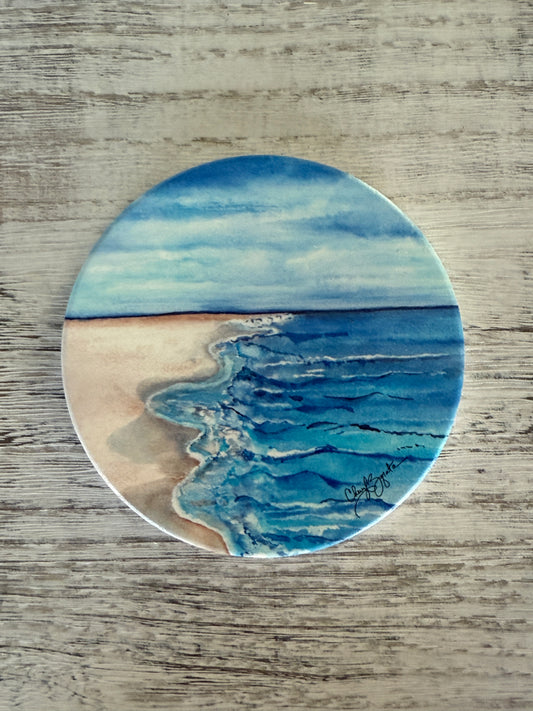 Coastal Drift Round Ceramic Coaster by Cheryl Zapata Art