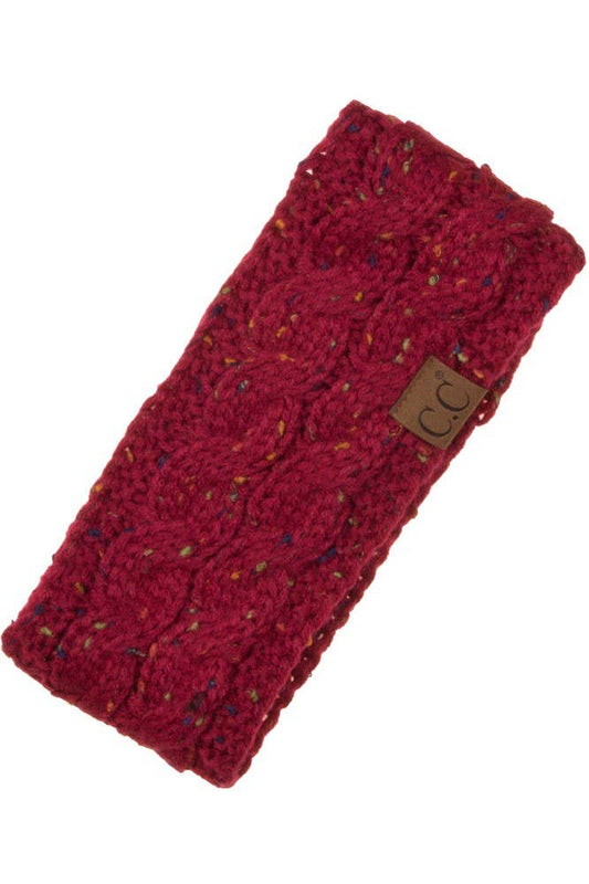 Burgundy Chunky Knit Confetti Sherpa Lined Headband