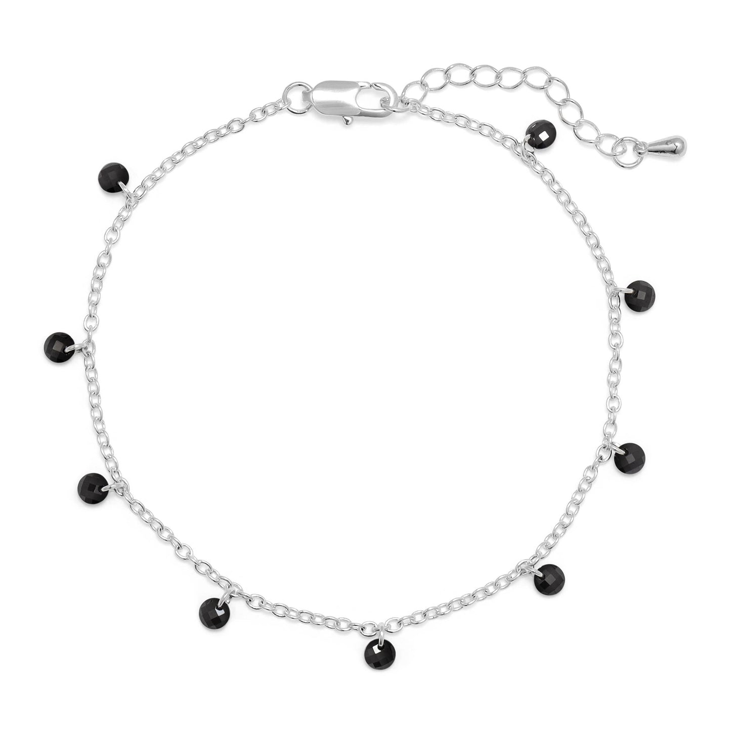 Silver Chain with Black Crystals Ankle Bracelet