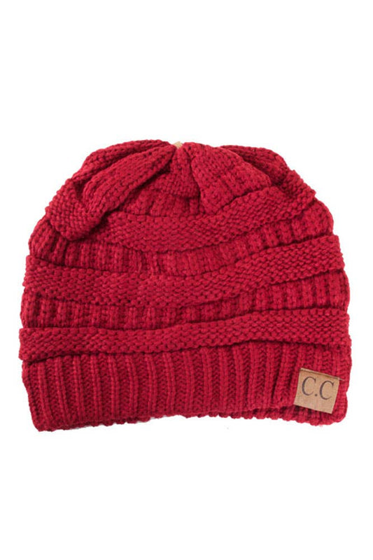 Burgundy Cable Knit Classic Beanie Winter Hat