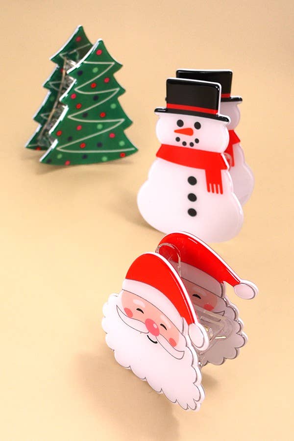 Christmas Tree, Santa & Snowman Holiday Hair Claw