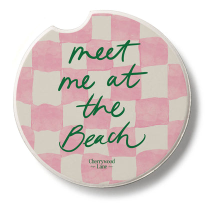 "Meet at Beach" Single Packaged Absorbent Stone Car Coaster