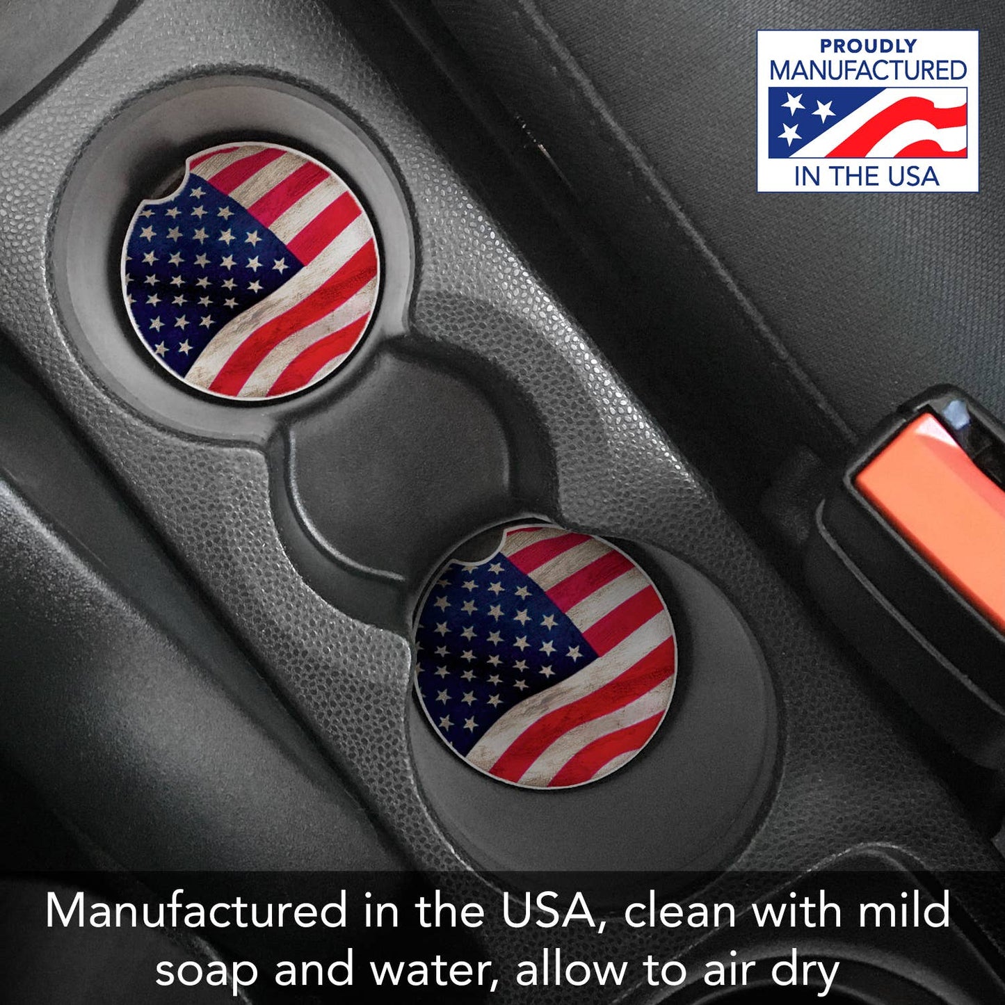 US Flag Absorbent Stone Car Coaster 1 Pk