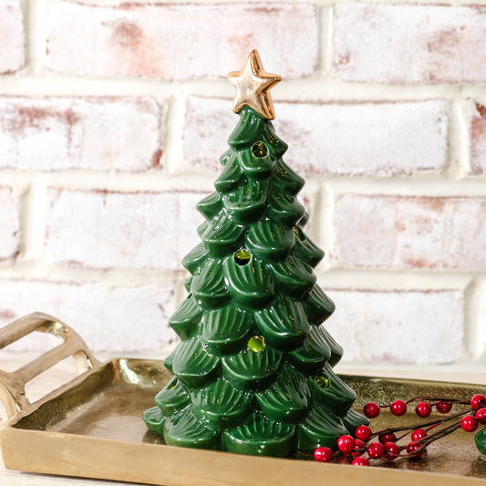 9.5"H LED GREEN TREE W/ STAR