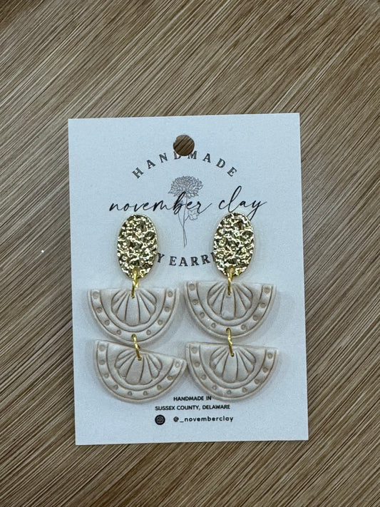 Champagne Half Circles w/Shell Imprint and Oval Hammered Post