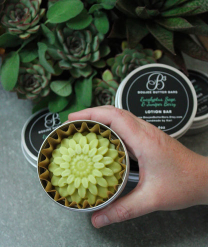 Eucalyptus, Sage & Juniper Berry Scented Lotion Bar in Tin (2 Sizes)