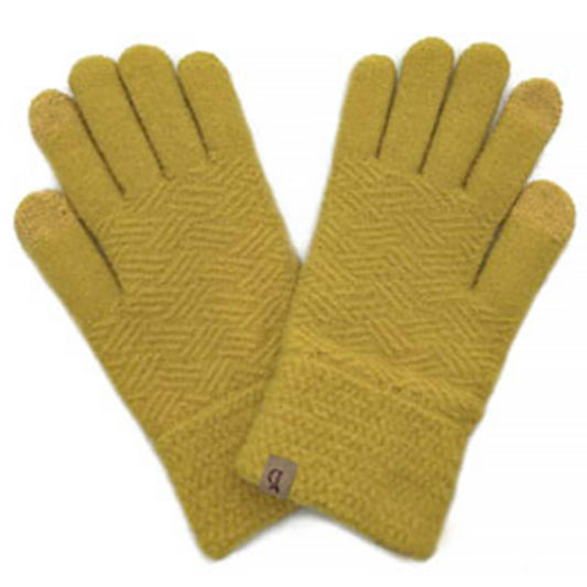 Mustard Textured Solid Knit Touch Winter Gloves