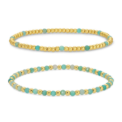 Seafoam: Set/2, 3Mm Bead And Stone Stretch Bracelets