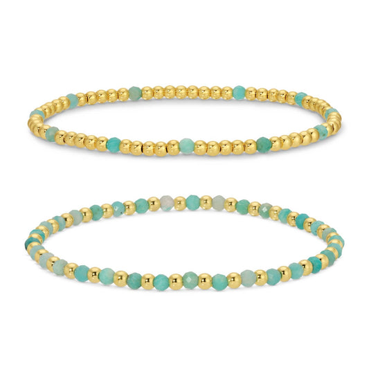 Seafoam: Set/2, 3Mm Bead And Stone Stretch Bracelets