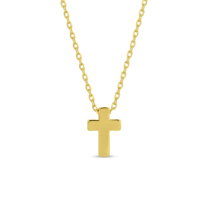 Small Simple Cross Necklace: Gold