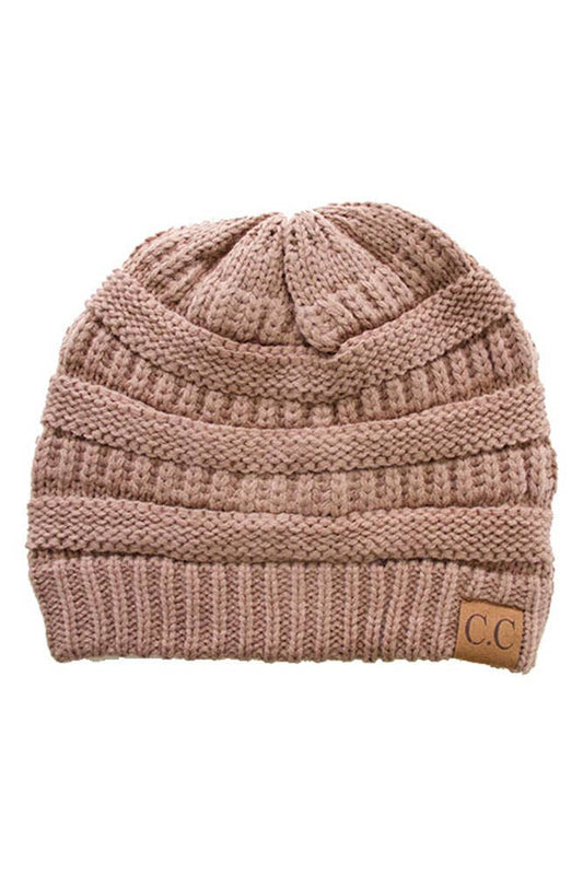 Taupe Cable Knit Classic Beanie Winter Hat