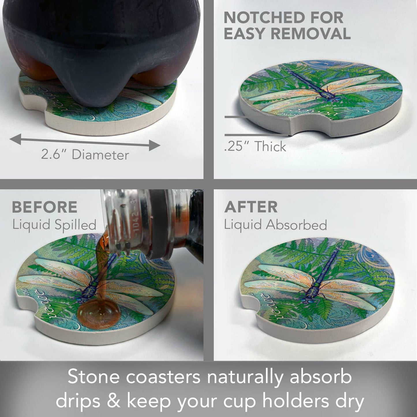 Dragonfly Inspiration Absorbent Stone Car Coaster 1 Pk