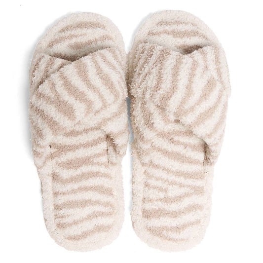 Beige Luxury Soft Crossover Zebra Pattern Slipper