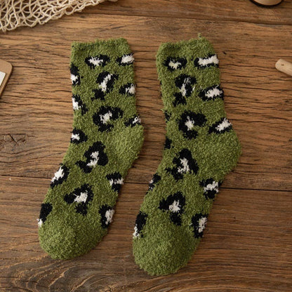 Cozy Fluffy Plush Leopard Socks: M
