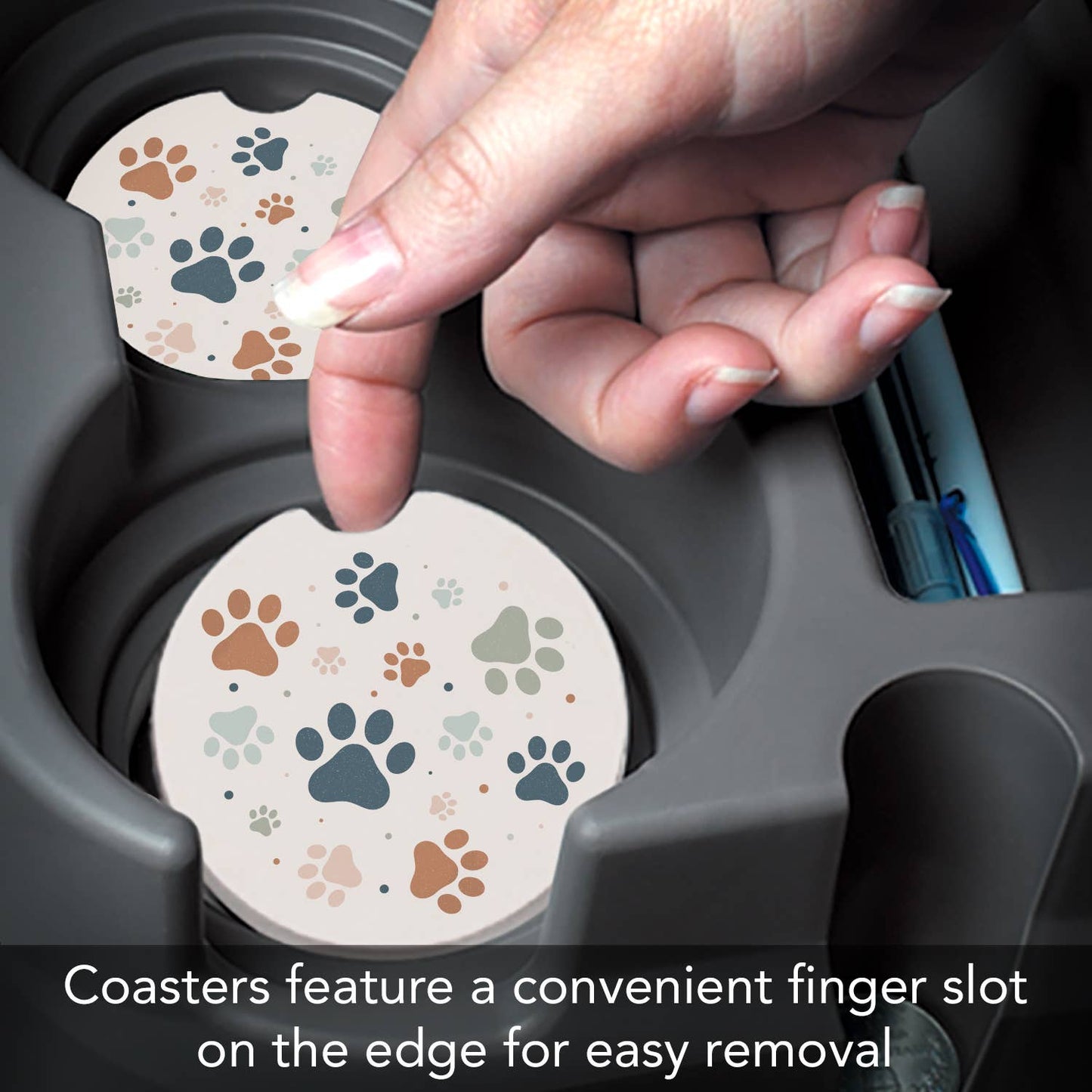 "Paw Prints" Absorbent Stone Car Coaster 1pk
