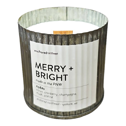 Merry + Bright Wood Wick Candle, Rustic Farmhouse Decor: 10oz