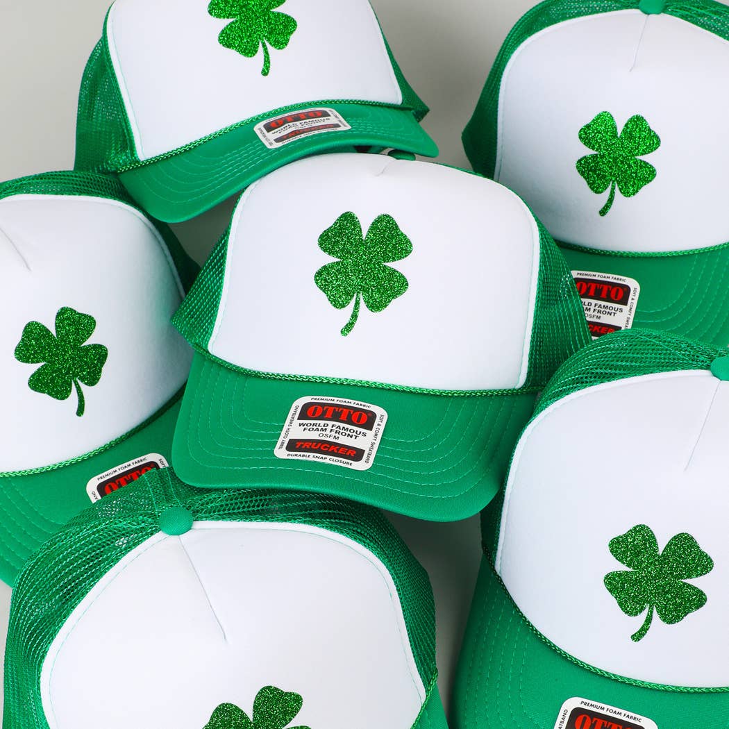 Glitter Four Leaf Clover Logo Foam Trucker Hat
