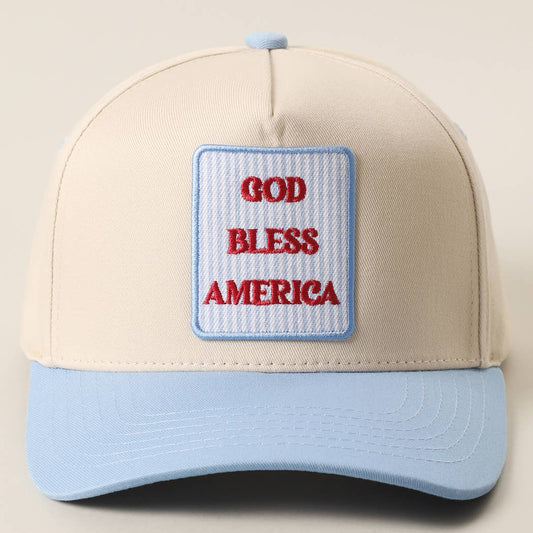 Sky Blue GOD BLESS AMERICA Embroidered Patch Two Tone Trucker Hat: ONE SIZE