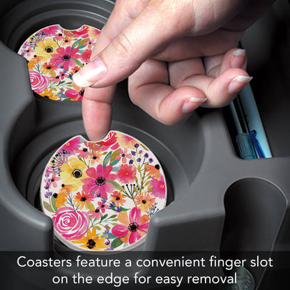 "Floral Frenzy" Absorbent Stone Car Coaster 1pk