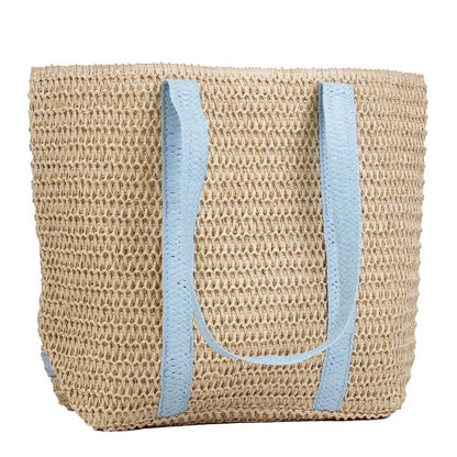 Brittney Beach Tote   Natural/Palace Blue   19.5x13.5x6