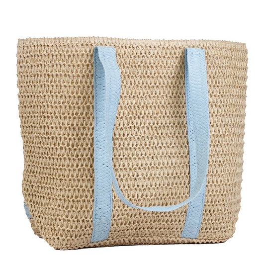 Brittney Beach Tote   Natural/Palace Blue   19.5x13.5x6