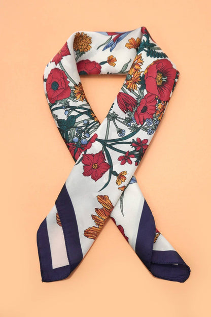 Off White Floral Silky Feel Bandana Scarf