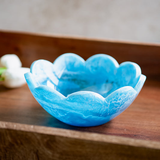 6"W Blue Resin Flower Bowl