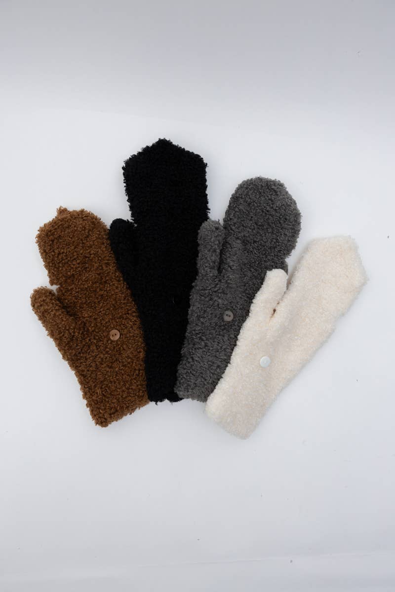 Winter Mittens - Foldable Texting Gloves with Sherpa Fleece: Gray