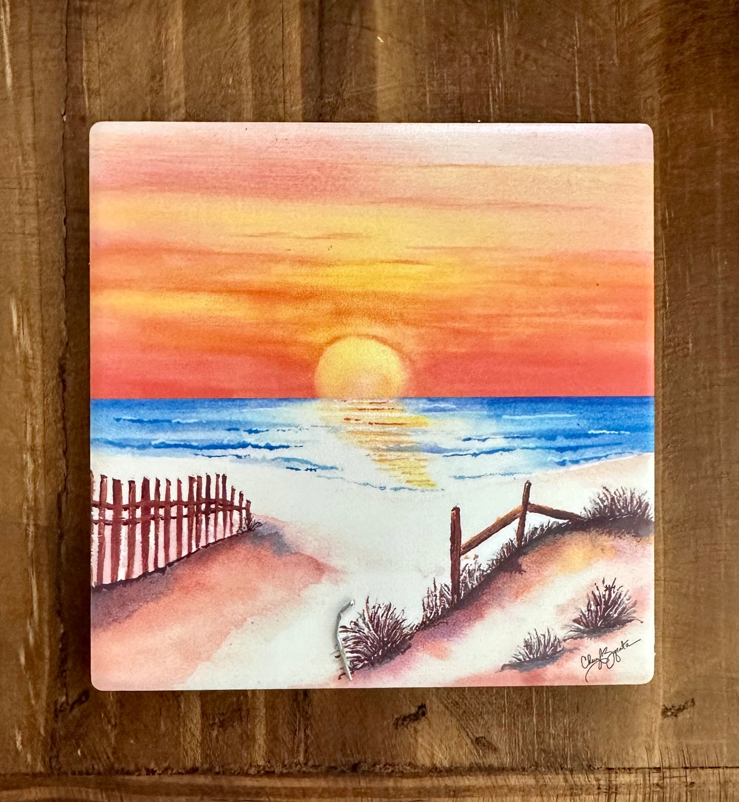 Dune Sunrise Square Ceramic Coaster by Cheryl Zapata Art