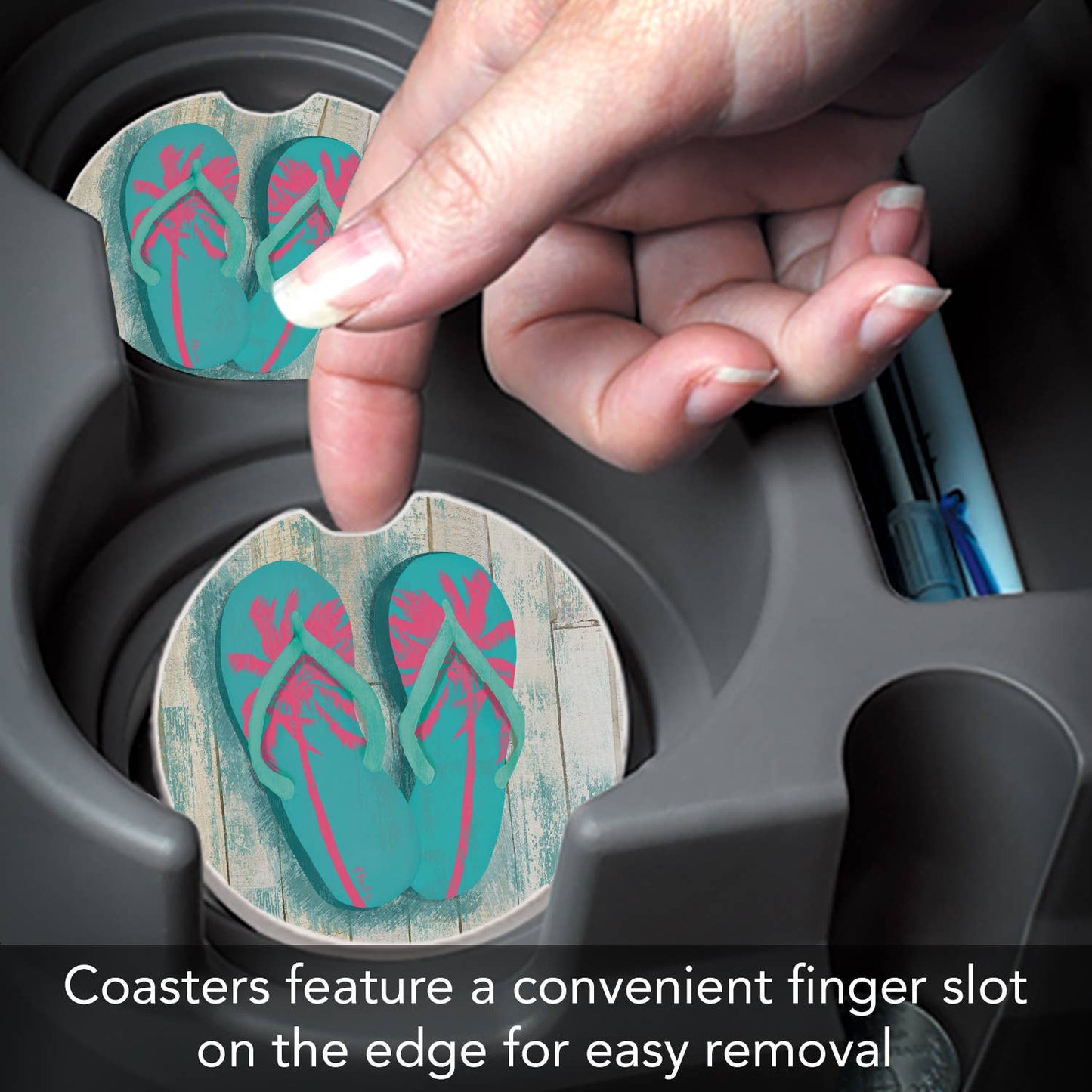 "Pompano Sandals" Absorbent Stone Car Coaster 1pk