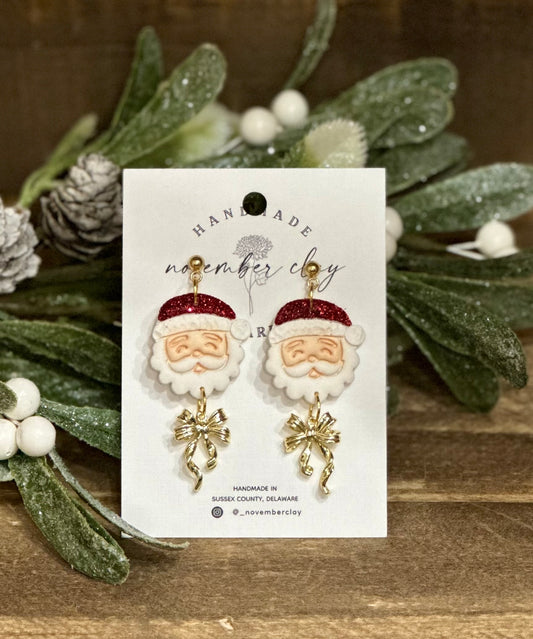 Santa Face w/Gold Bow Dangle