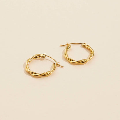 Twisted Gold Dip Stainless Steel Hoop Earrings